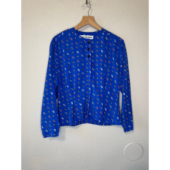 VTG Chaus Petites Western Wear Paisley Blue Button Up Long Sleeve Blouse Size 6 - Picture 9 of 13